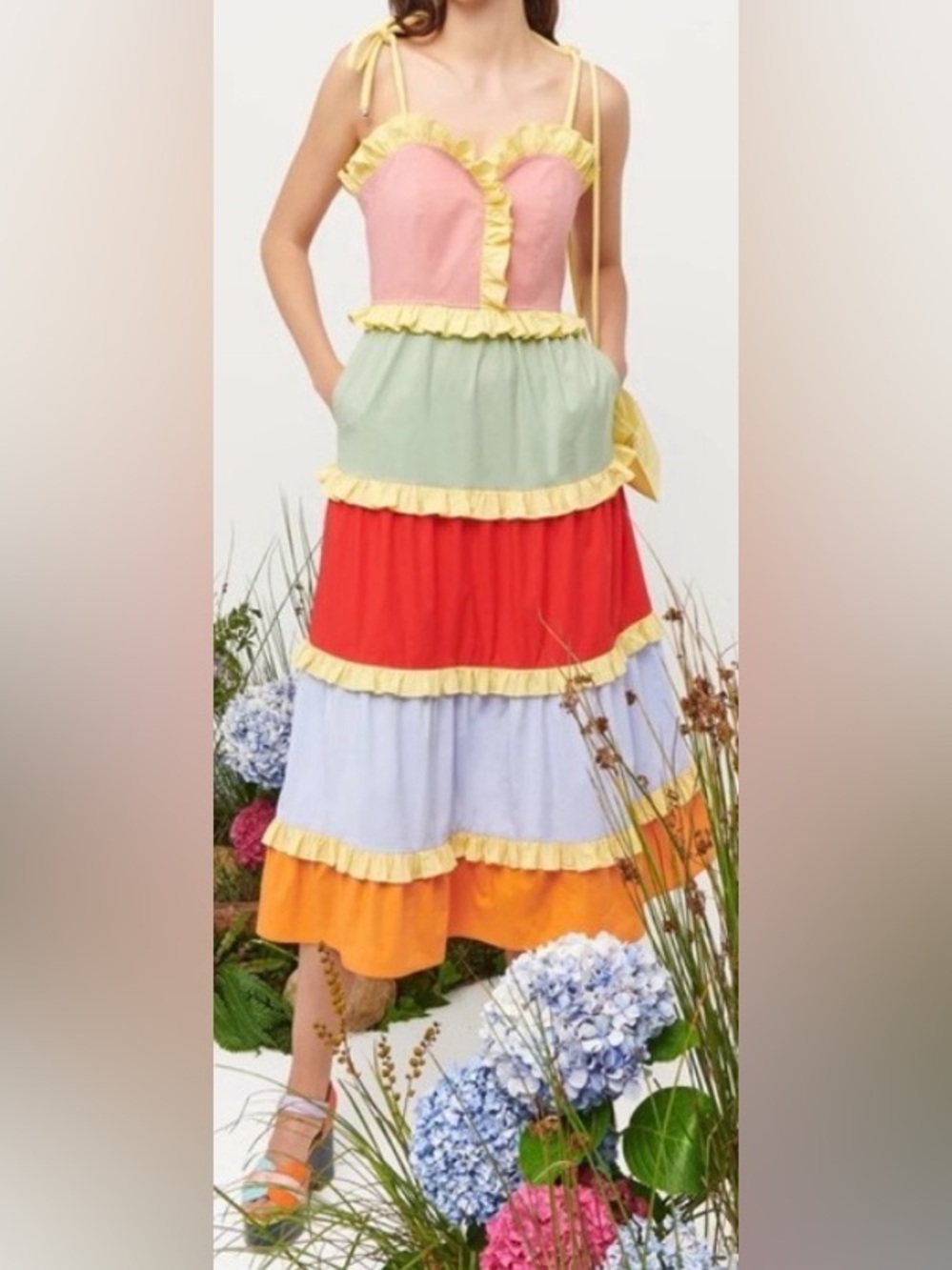 CeliaB Siggi Colorblock Ruffle Tiered Midi Dress - NWT - Size L